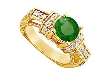 Emerald and Diamond Engagement Ring : 14K Yellow Gold - 2.50 CT TGW