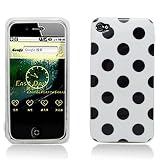 White with Black Polka Dot Design Soft Tpu Silicone Skin Gel Cover Case for Verizon At&t Sprint Apple Iphone 4 4s + Lcd Screen Guard + Microfiber Pouch Bag