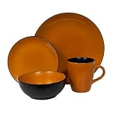 Corelle Hearthstone Stoneware Round 16-Piece Set, Service for 4, Cumin Orange