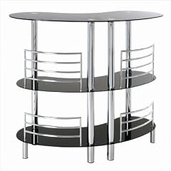 Bartheke aus chromem Stahlrohr mit 3 Ablagen aus schwarzem Sicherheitsglas, Breite 120cmxTie
