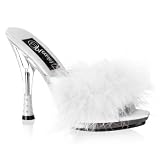 5 Inch Sexy Lingerie Shoe Women's Slide With Cone Heel Marabou Slipper White / Clear