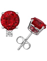 6mm Round Ruby and Diamond Stud Earrings in 14K White Gold