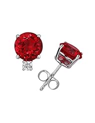 5mm Round Ruby and Diamond Stud Earrings in 14K White Gold