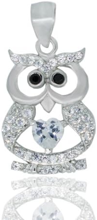 Everbling Owl Pendant 925 Sterling Silver with 18" Silver Chain Necklace