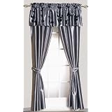 2 Panel Grey and Black Embroidery Floral Window Curtain Drape Set with Valance-treatment... by 