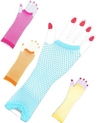 New Blue 80s Punk Rock Fishnet Fingerless Long Gloves