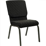 Black Patterned Stacking Church Chair with Gold Vein Frame Finish [XU-CH-60096-BK-GG]