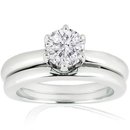 1 Ct Round Solitaire Diamond Bridal Rings Set 14K SI1