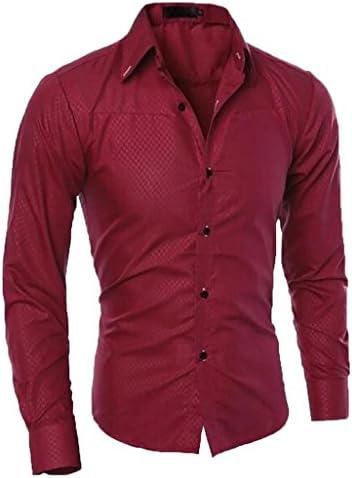 Cameinici Men's Classic Slim Fit Contrast Inner Long Sleeve Dress Shirts Tee Top