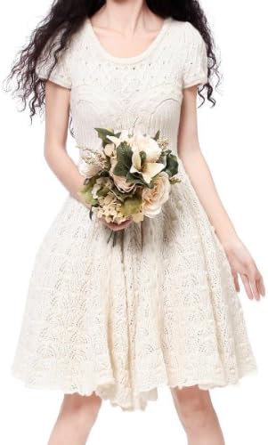 Artka Women's Perforated Lacework Mohair Knits Retro Swing Dress One Size Beige