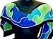 ArtisanStreet's Black Bordered Abstract Swirl Crepe De Chine Scarf. Hand Painted Silk Features Lime Green Turquoise, Purple And Sapphire Blue. One Of A Kind. Signed By Artisan.