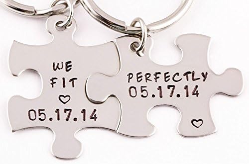 2 Piece We Fit Perfectly Anniversary Date Keychain Set | 2 Keyrings | SC