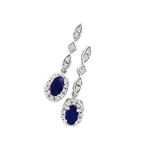 Dangle Style Sapphire and Diamond Earrings in 10k White Gold by