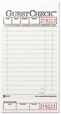 Guest Check Pad with Customer Receipt Stub, 3 1/2 x 6 3/4, 50 Checks/Pad, Sold as 1 Carton, 2500 Each per Carton