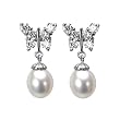 Sunlight Butterfly Pearl Drop Platinum Overlay CAREFREE Sterling Silver Earrings, White