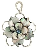 Black Mother of Pearl with Grey Pearl Flower Pendant