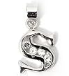 Silver Block Initial Pendant with Cubic Zirconia, Size: 12mm