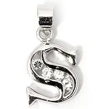 Silver Block Initial Pendant with Cubic Zirconia, Size: 12mm