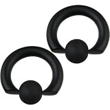 Pair of Glass Tapered Captive Bead Rings with Rubber Bead: 000g 5/8 Matte Black