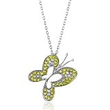 Sterling Silver Yellow and White Sapphire Butterfly Pendant with 18