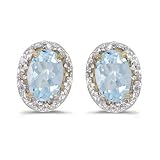 14K Yellow/White Gold 0.02 ct. Diamond and 6 x 4 MM Oval Shaped Aquamarine Earrings