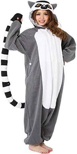 Pin Te Xin Unisex Adult Animal Cosplay Costume Pajamas Onesies Sleepwear (S, Lemur Catta)