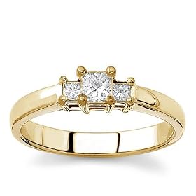18k Yellow Gold Three-Stone Princess-Cut Diamond Ring (G/VS2, 1/3 ct. tw.)