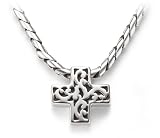 Sterling Silver Cutout Cross Pendant w/ ID Chain, 16