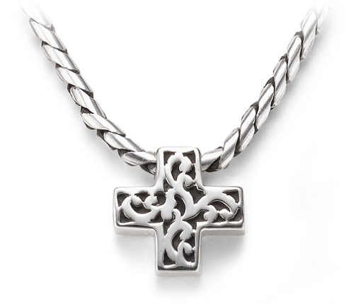 Sterling Silver Cutout Cross Pendant w/ ID Chain, 16