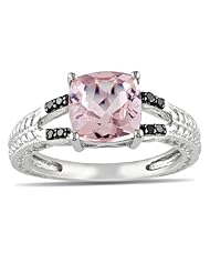 Sterling Silver Morganite and Black Diamond Ring, (0.04 cttw)