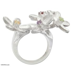 Amethyst and garnet ring, 'Daisies' 7.0 (US Ring Size) by NOVICA