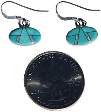 Small Horizontal Oval Shape Handmade Sterling Silver Inlaid Turquoise Fire Opal Stone Earrings