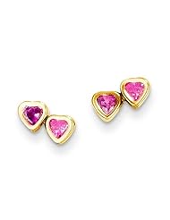 MadiK® 14k Yellow Gold Polished Hearts with Pink CZ Post Earrings
