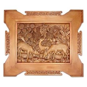 Wood relief panel, 'Deer in the Forest'