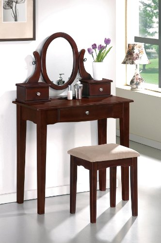 Bobkona Abana Vanity Set with Stool, Dark Cherry