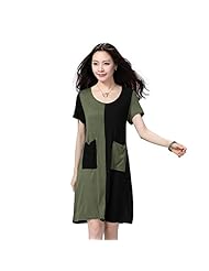 Plus Size Cotton/Jersey/Polyester Summer Short Sleeves  Shirt Mini Dress 