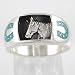 Southwestern Style Three Dimensional Horse Ring in Sterling Silver with Turquoise Horseshoe Chip Inlay Design for Men or Women, size 5, 6, 7, 8, 9, 10, 11, 12, 13, 14, and 15, #11109