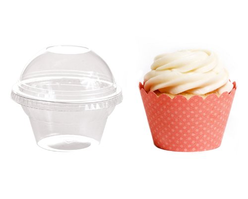 Dress My Cupcake Favor Dome Containers with Wrappers DIY Kit, Coral, Set of 25