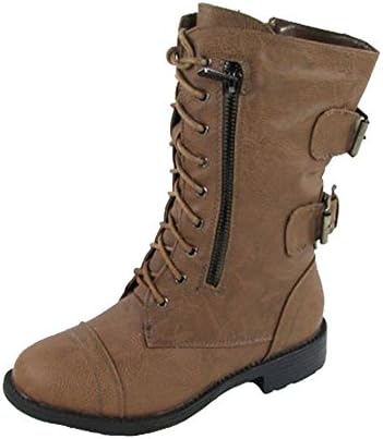 Top Moda Pack-72 Black Military Lace up Mid Calf Combat Boot,6 B(M) US,Cognac-22