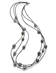 PremiumPearl 8-10mm Baroque Black Tahitian Pearl Necklace AA+ Quality, 27" Length