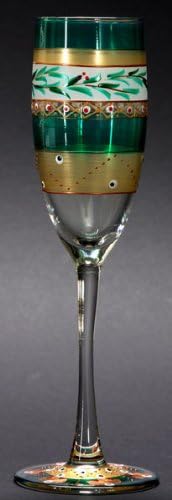 Set of 2 Mosaic Christmas Garland Hand Painted Champagne Flute Glass - 5.75 Oz.