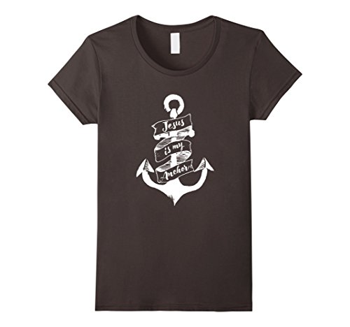 Women's Christian T-Shirt - Jesus is my Anchor Small Asphalt