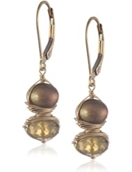 Dana Kellin Stacked Brown Pearl and Whiskey Quartz Earrings