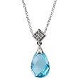 14K White Gold Briolette Blue Topaz and Diamond Pendant
