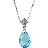 14K White Gold Briolette Blue Topaz and Diamond Pendant