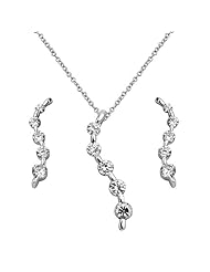 .925 Sterling Silver CZ Evil Eye Hanging Earrings and Matching Pendant-Necklace Set with 1.2mm Cable Rolo Chain - 16"+2" Inches Extension