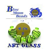 Art Glass Round 14mm Stripe Green 9pc