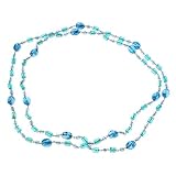 Turquoise Blue Beaded Long Collar Necklace with Shiny Glass Beads
