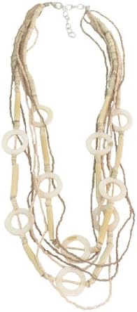 Tone on Tone Beige Coco &amp; Shell Beads Multi-Strand Necklace, Can Double Up as Choker