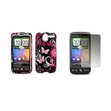 HTC Desire - Premium Pink and White Butterfly Flowers on Black Design Snap- ....